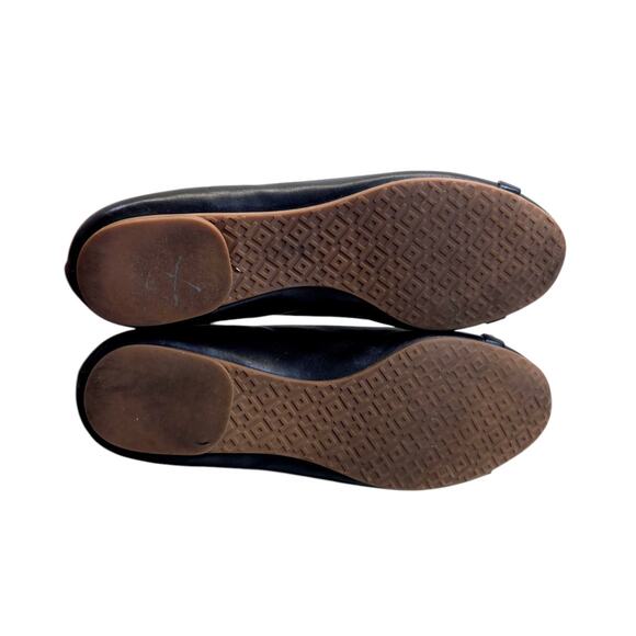 Tory Burch Mini Miller Black Leather Logo Pump Size 5.5M Comfy Flats - Picture 10 of 11